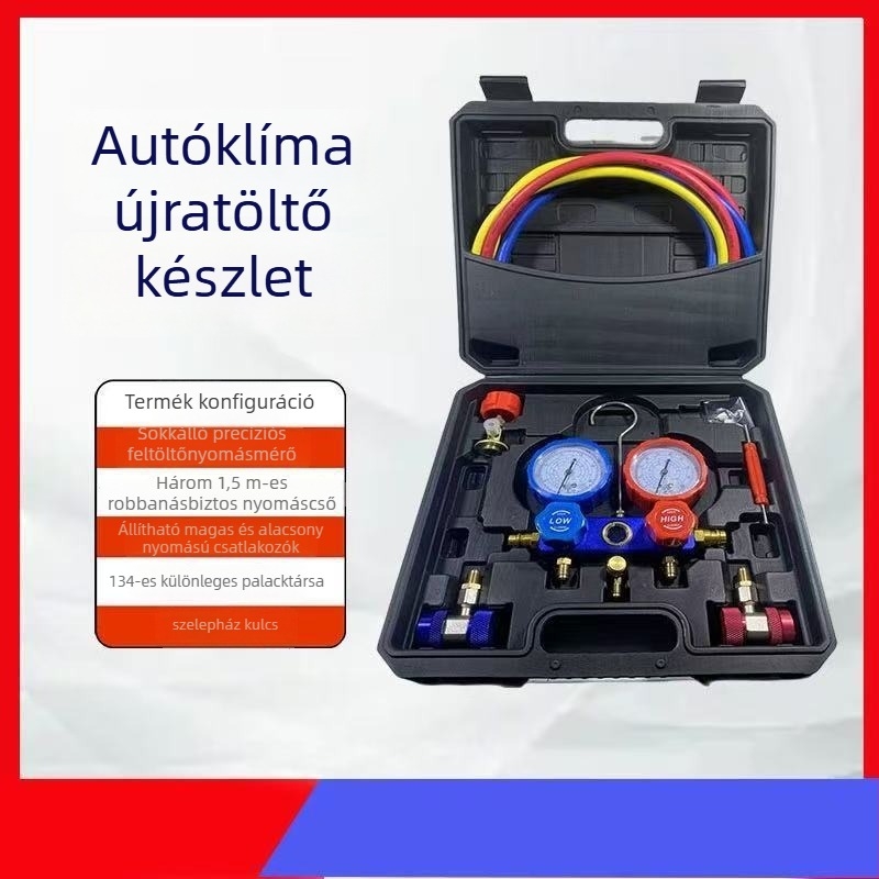 Légkondicionáló nyomásmérő hűtőközeghez R134A, 35-55 MPa, pontosság 0,1, csavaros csatlakozás 11 mm