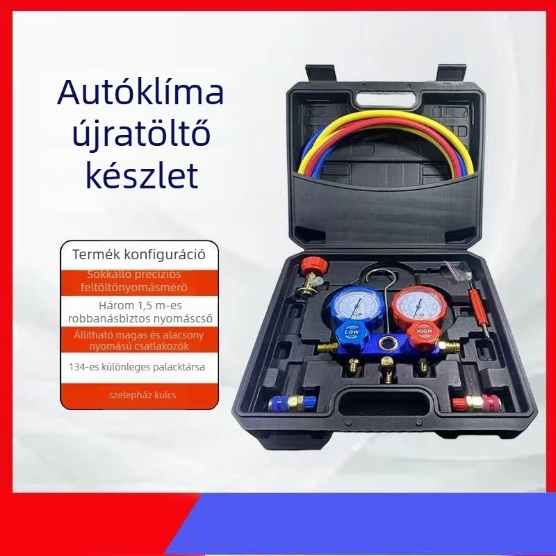 Légkondicionáló nyomásmérő hűtőközeghez R134A, 35-55 MPa, pontosság 0,1, csavaros csatlakozás 11 mm