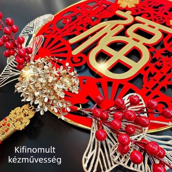 Akril kerek függő, kínai stílusú, Újévi áldás, tavaszi fesztivál dekoráció, flocking technika, ideális ajándék