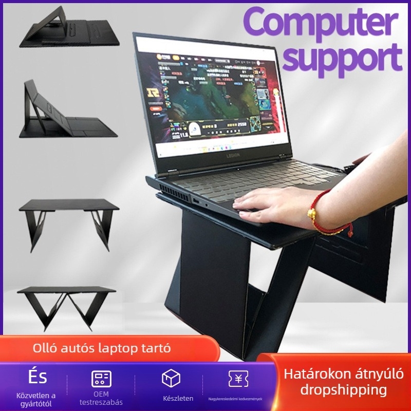 Összecsukható laptop- és tabletatartó magas sűrűségű bőrlemezzel – kompatibil minden modellhez, súly 1100 g, hordozható éjjeli asztal