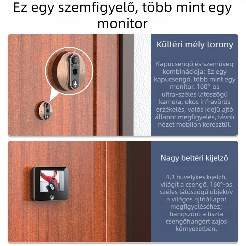 Videó ajtócsengő felügyeleti videóval, WiFi távoli interkom, újratölthető 5000mAh akkumulátor, modell QR-038, márka qoer
