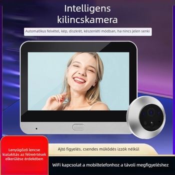 Bejárati ajtó interkom vizuális kamerával és kijelzővel, Smart Cat Eye modell, újratölthető 5V, otthoni használatra (családi ház, villa, apartman)