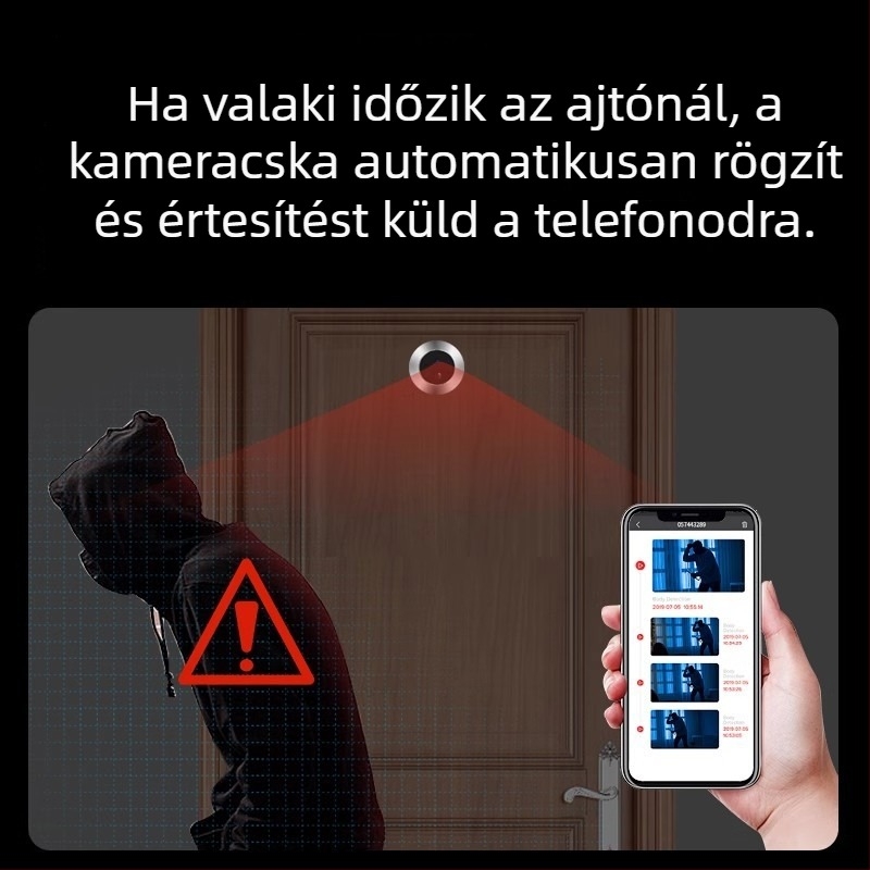 Bejárati ajtó interkom vizuális kamerával és kijelzővel, Smart Cat Eye modell, újratölthető 5V, otthoni használatra (családi ház, villa, apartman)