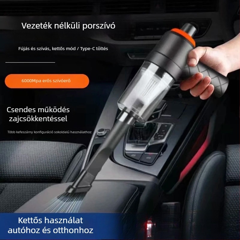 Hordozható vezeték nélküli autó porszívó, erős szívás, 7.4V, 80W, 3500Pa, újratölthető, többfunkciós billentyűzet és íróasztal tisztítására