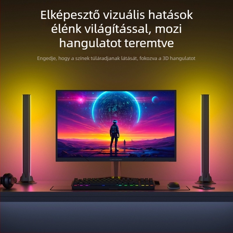 RGB környezeti világítás asztalhoz USB‑tápellátással, távirányítás és alkalmazás általi vezérlés, oszlopos telepítés, OEM-kompatibilis (USB tápegység; Távirányítás és alkalmazás által vezérlés; Oszlopos telepítés; OEM kompatibilis)
