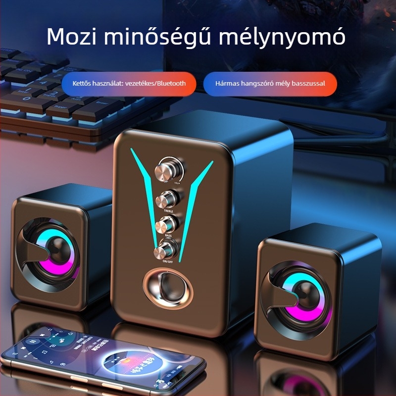 Bluetooth asztali hangszóró számítógéphez és otthoni használatra, mélynyomóval, kiváló hangminőség, nagy hangerő, IPX7