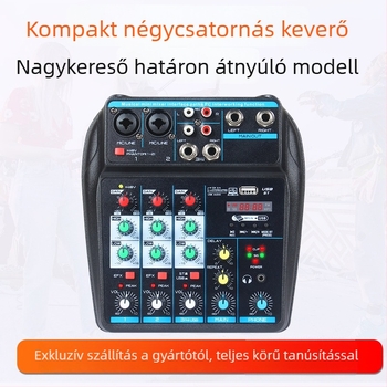 4 csatornás USB mini mixer Bluetooth-képes, reverb, mikrofon bemenet, 6,5 mm kimenet