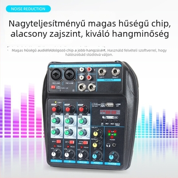 4 csatornás USB mini mixer Bluetooth-képes, reverb, mikrofon bemenet, 6,5 mm kimenet