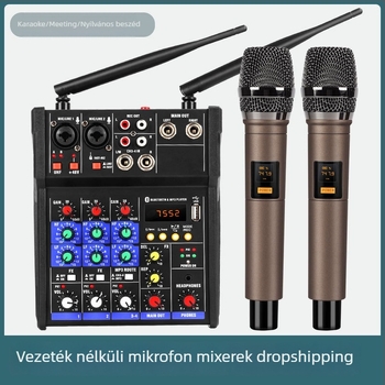 2-csatornás keverő beépített erősítővel és Bluetooth-kapcsolattal, KTV mikrofonrendszer, frekvenciasáv 100 Hz–20 kHz, SNR ≥70 dB