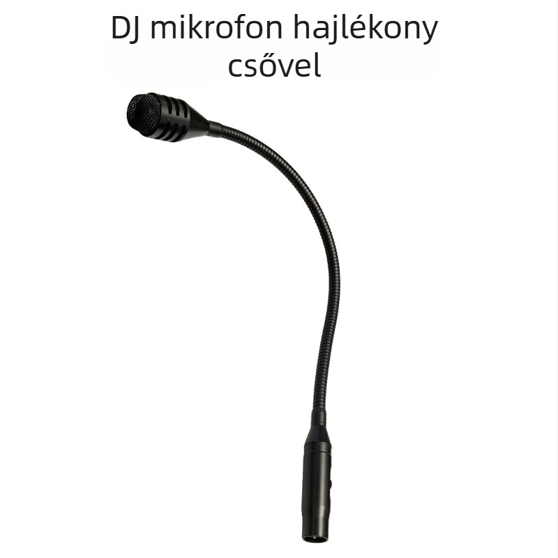 Dinamikus gooseneck mikrofon 3-tű XLR csatlakozóval, DJ Mac modell – ideális színpadra, élő előadásokra és értekezletekre; frekvenciasáv 20 Hz–20 kHz, SNR ≥70 dB, phantom táp 48 V