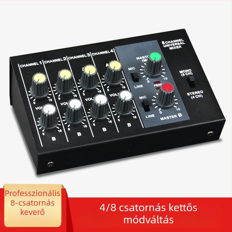 8-csatornás Mix428 mikrofon-reverberátorral, mikrofon bővítés, 6.5 mm interfész, 12V tápegység, modell 4/8