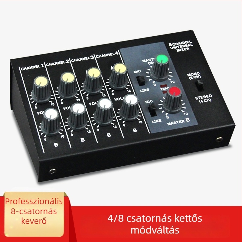 8-csatornás Mix428 mikrofon-reverberátorral, mikrofon bővítés, 6.5 mm interfész, 12V tápegység, modell 4/8