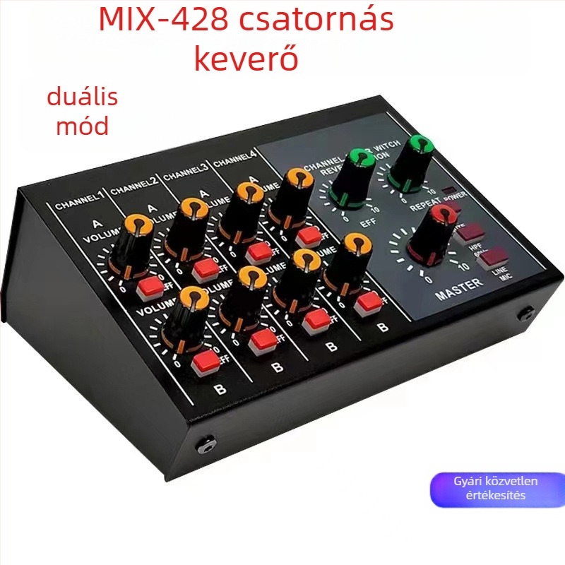 8-csatornás Mix428 mikrofon-reverberátorral, mikrofon bővítés, 6.5 mm interfész, 12V tápegység, modell 4/8