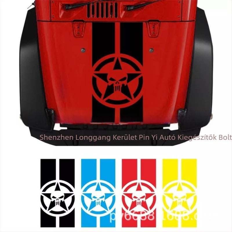 X-294 motorháztető dekoratív matrica Jeep Wranglerhez – Csontváz mintázat, PET anyag, Márka Product Art, Séria X