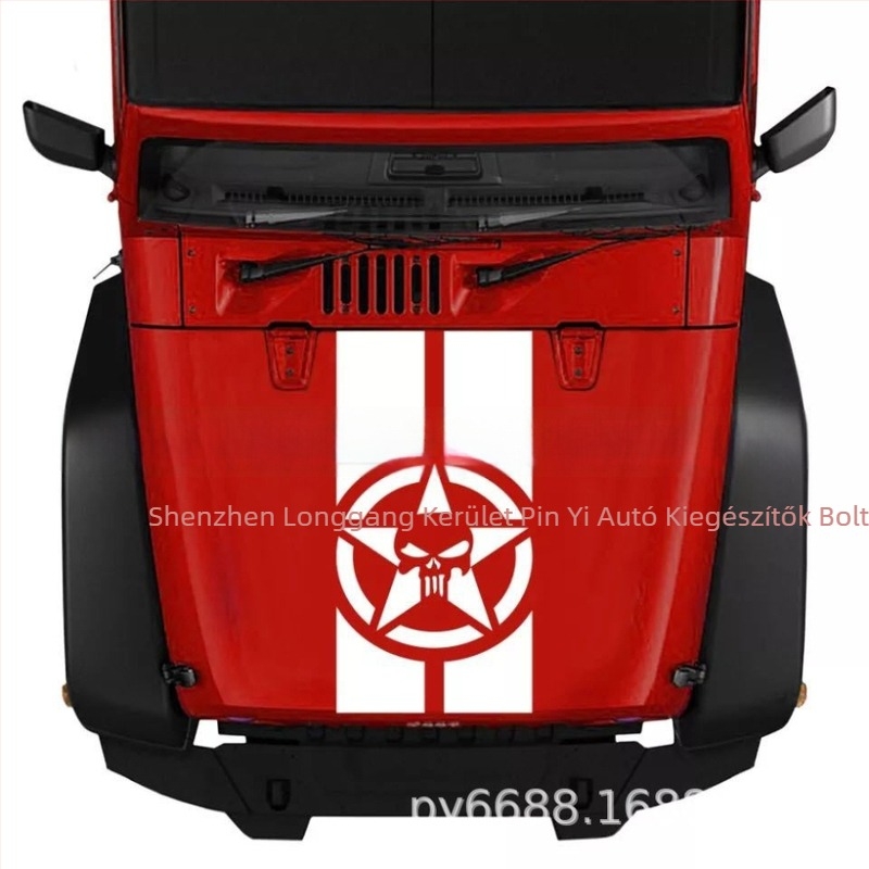 X-294 motorháztető dekoratív matrica Jeep Wranglerhez – Csontváz mintázat, PET anyag, Márka Product Art, Séria X