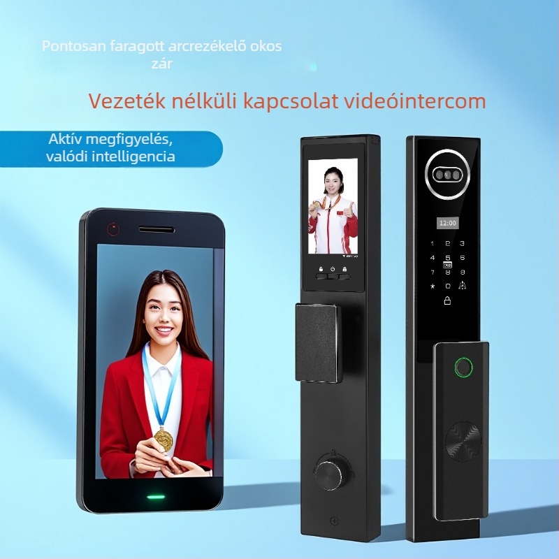 Okos zár ujjlenyomat-azonosítással, 3D arcfelismerés, 30 ujjlenyomat tárolása, >100000 feloldás, szkennelési idő 1 s alatt