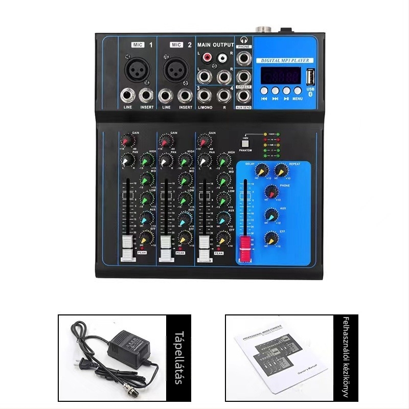Gerlik Professzionális F4 DJ keverő és F7 Bluetooth színpadi hangfal, felvételre kész