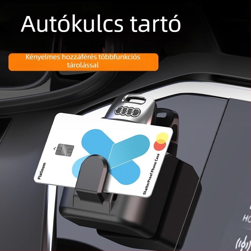 Vízálló autókulcs-tároló és kártyatartó doboz a műszerfalon, belső rendező az ülés közti résekhez