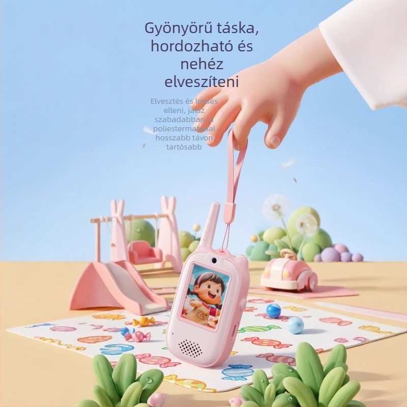 Gyerekeknek szóló mobil videó walkie-talkie videóbeszélgetéssel, 50 m hatótáv, USB-tápellátás, beépített 300–500 mAh akkumulátor