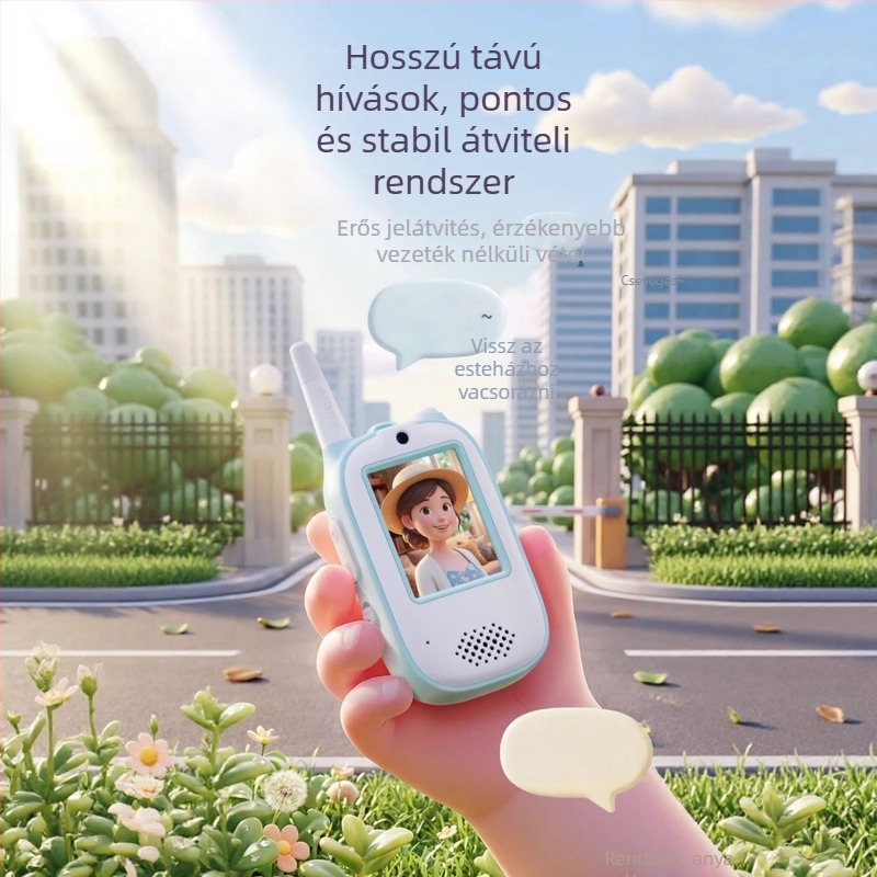 Gyerekeknek szóló mobil videó walkie-talkie videóbeszélgetéssel, 50 m hatótáv, USB-tápellátás, beépített 300–500 mAh akkumulátor