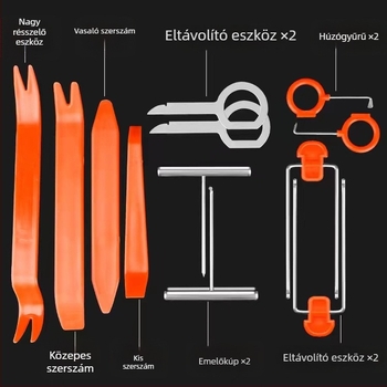12 részes belső autófelújítási eszköz készlet a Haitai-tól audió frissítéséhez; műanyag rögzítő eszközök az ajtópanelokhoz és navigációs telepítéshez