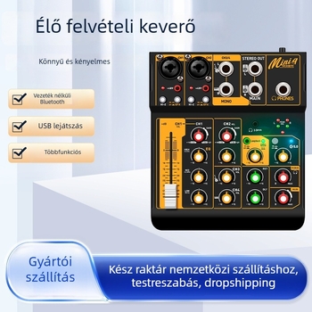 Mini négycsatornás keverő OTG audió interfésszel, Bluetooth és USB-vel PC felvételhez és élő közvetítéshez