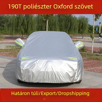 Autófedél 190T, egyrétegű ezüstös bevonat poliészter tafta, porvédelem, UV-védelem, esőálló az egész autóhoz