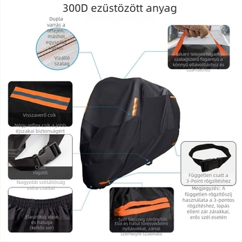 Motorkerékpár védőhuzat, 210D ezüst bevonatú anyag, UV védelem, eső- és porálló, testreszabható méret és logó