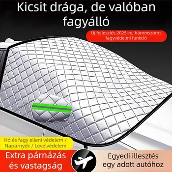 Univerzális első szélvédő fagyvédő takaró - PVC, dupla réteg, kihúzható szerelés, kockás minta