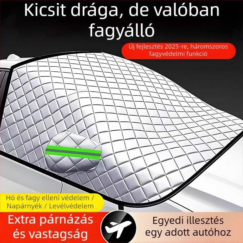 Univerzális első szélvédő fagyvédő takaró - PVC, dupla réteg, kihúzható szerelés, kockás minta