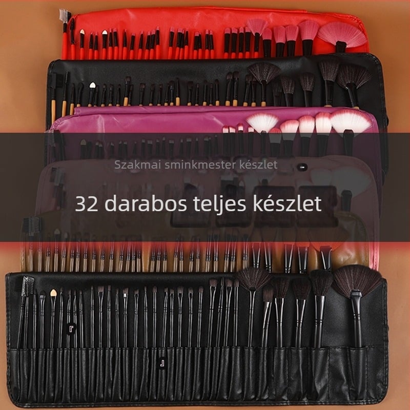 Sminkecset készlet, 32 darab, szintetikus sörték, műanyag nyél, PU csomagolás, hordozható