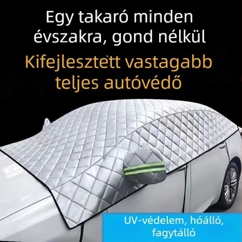 Autó első szélvédőjének hóvédő takaró – alumíniumfólia, vastagított kivitel, teleszkópos rögzítés, univerzális, az autóablakhoz