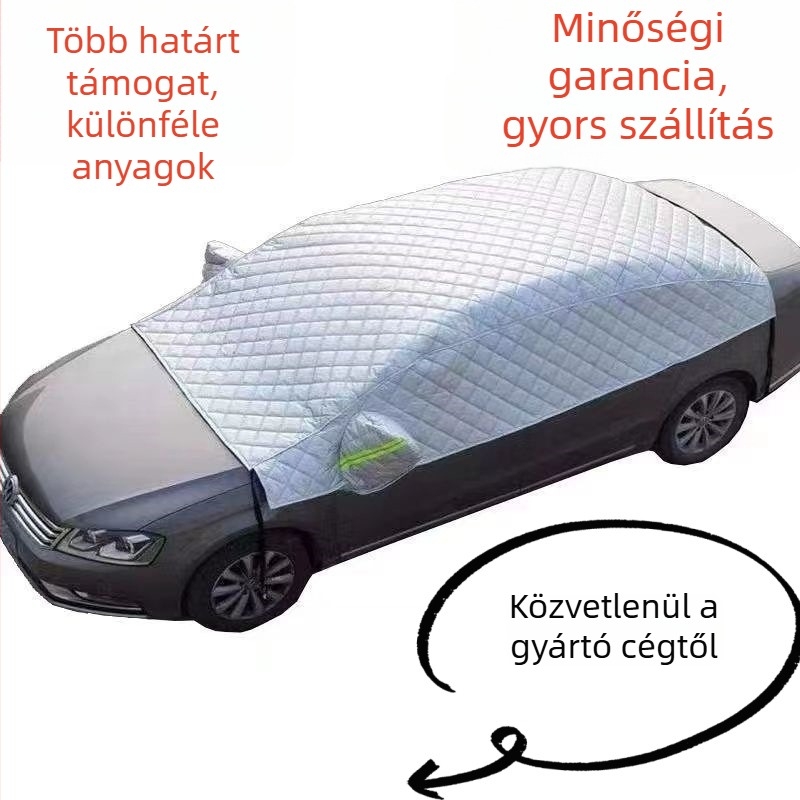 Autó első szélvédőjének hóvédő takaró – alumíniumfólia, vastagított kivitel, teleszkópos rögzítés, univerzális, az autóablakhoz