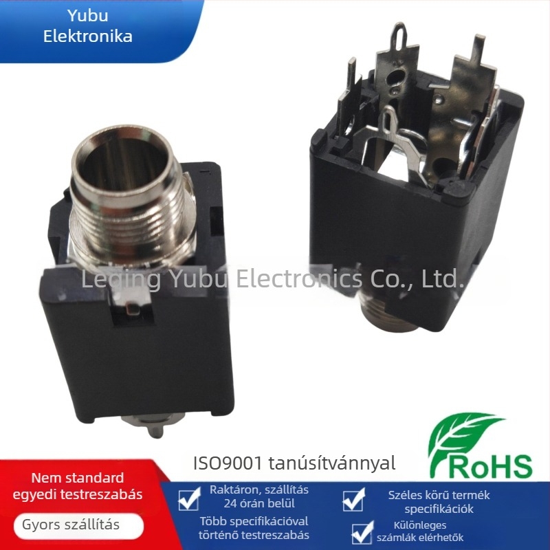 Yufu Electronics 6,35 mm Mikrofoncsatlakozó PJ-617, függőleges fémburkolat, 3-pin plug-in, 2-csatornás audió mikrofoncsatlakozó, feszültség 50-440 V