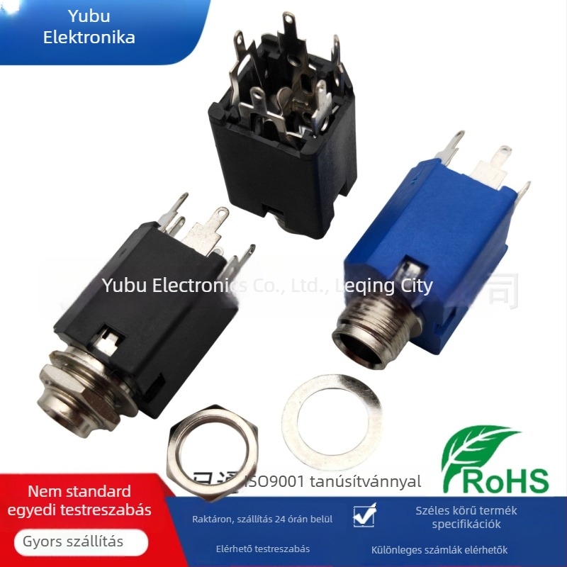 Yufu Electronics 6,35 mm Mikrofoncsatlakozó PJ-617, függőleges fémburkolat, 3-pin plug-in, 2-csatornás audió mikrofoncsatlakozó, feszültség 50-440 V