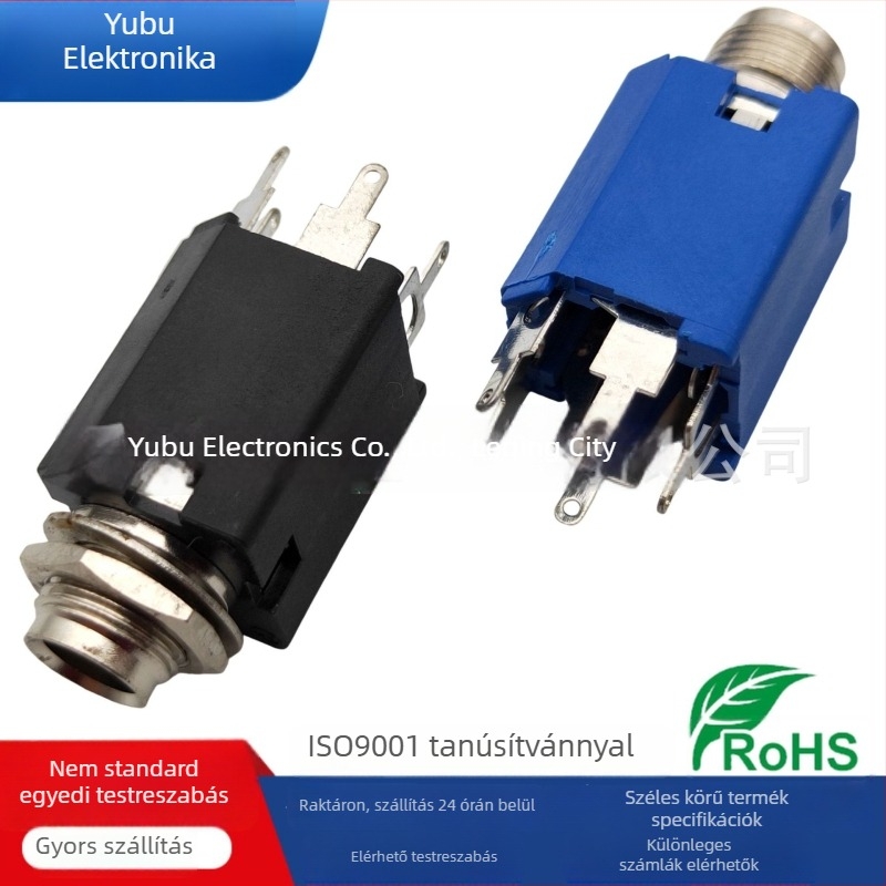 Yufu Electronics 6,35 mm Mikrofoncsatlakozó PJ-617, függőleges fémburkolat, 3-pin plug-in, 2-csatornás audió mikrofoncsatlakozó, feszültség 50-440 V