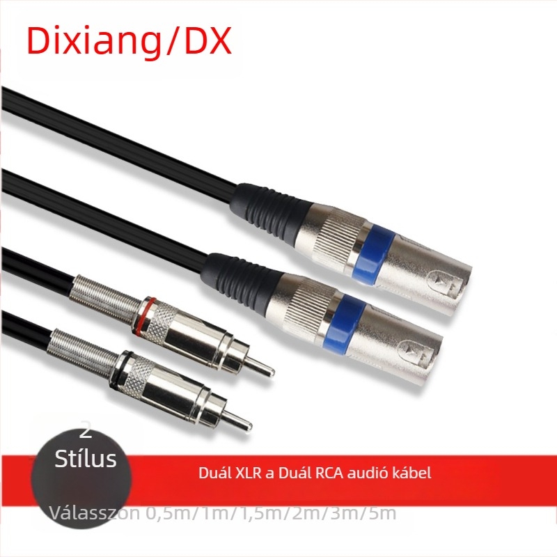 XLR-RCA audió kábel, kettős XLR férfi csatlakozóval és kettős RCA végződéssel, nikkelbevonatú réz mag, réz vezető, modell xlr-2rca