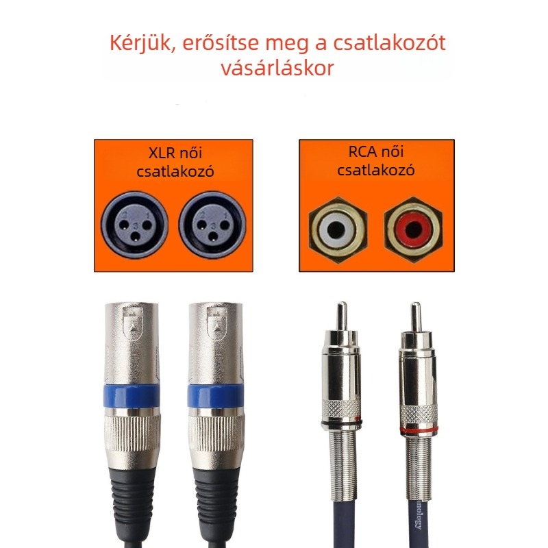 XLR-RCA audió kábel, kettős XLR férfi csatlakozóval és kettős RCA végződéssel, nikkelbevonatú réz mag, réz vezető, modell xlr-2rca