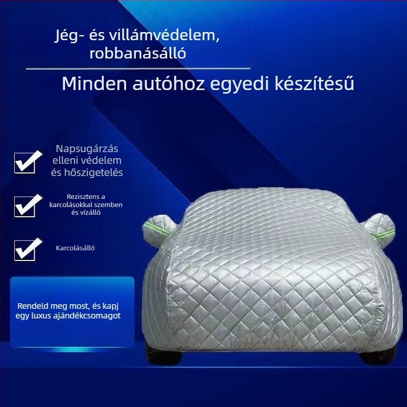 Jégeső-álló autóvédő takaró, extravastag, minden évszakra, hideg- és melegálló, eső- és napálló (Súly: 5 kg; Anyag: Egyéb; Eredet: Xingtai, Hebei; Testreszabás: Támogatott)