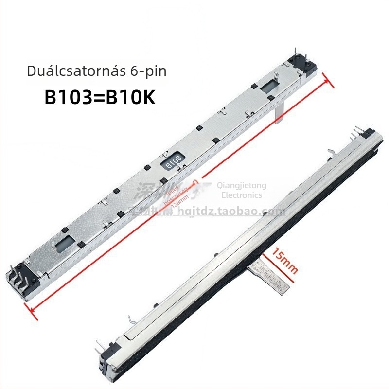 Kétcsatornás Push-Pull potenciométer fader, 10K, A/B típusú görbe, keverőhöz