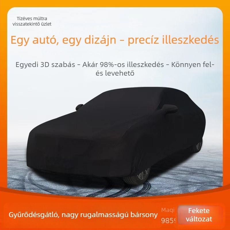 Velúr autóvédő huzat, négy oldalról rugalmas anyagból, teljes fedés, univerzális minden évszakhoz, tej selyem, színek: fekete, piros, szürke, ezüst
