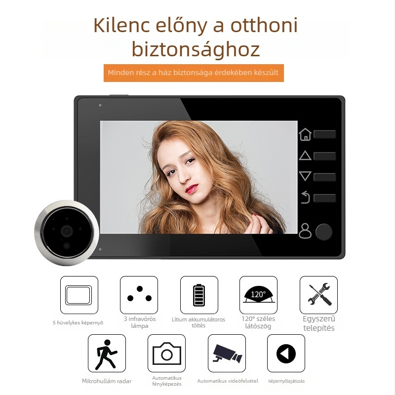 Video kaputelefon cat's-eye infravörös éjjellátással és HD kamerával, modell Q10/X10, 3.7V lítium akkumulátor