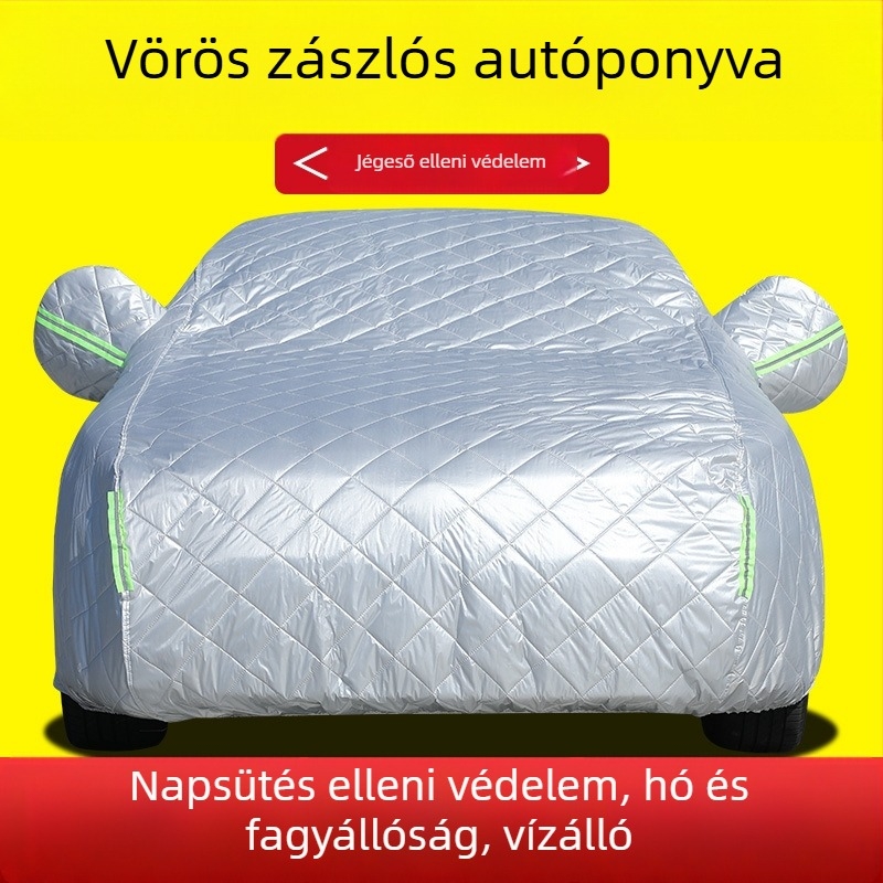 Autófedél UV védelemmel és hőszigetelő vastag quilt-kal, vízálló és szélálló, anyaga: pamut