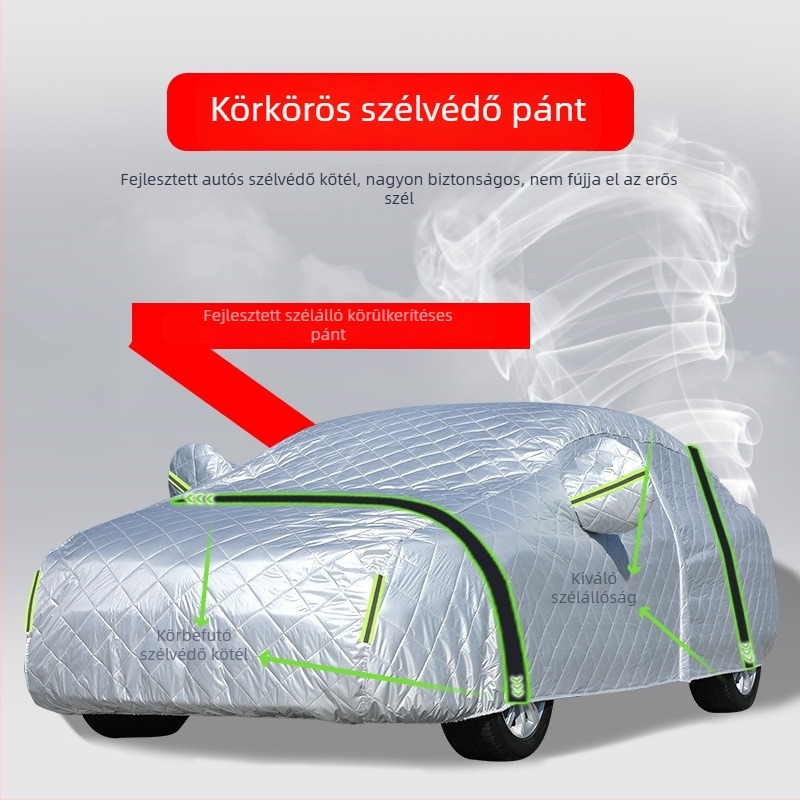 Autófedél UV védelemmel és hőszigetelő vastag quilt-kal, vízálló és szélálló, anyaga: pamut