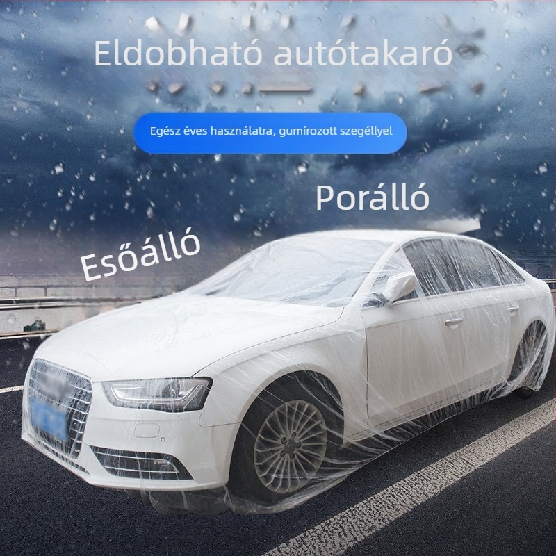 Egyszer használatos, átlátszó polietilén autófedél – napvédelmi, víz- és porvédő, univerzális