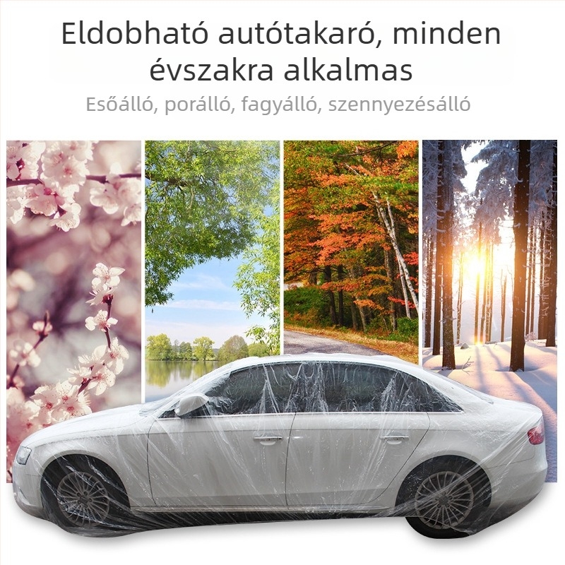 Egyszer használatos, átlátszó polietilén autófedél – napvédelmi, víz- és porvédő, univerzális