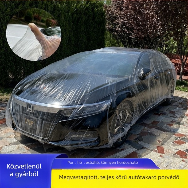 Egyszer használható autóvédő takaró UV védelemmel a napfény ellen, víz- és porálló, átlátszó teljes védőhuzat minden évszakra, ultranagy vastagságú porvédő