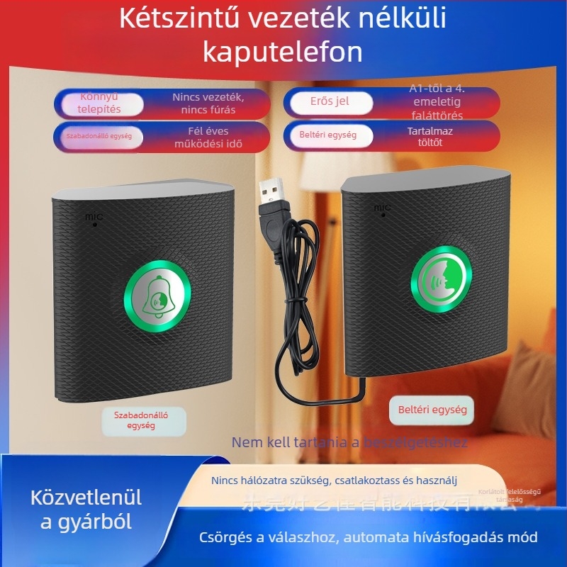 Interkom kapucsengő H9A — Hálózati tápellátás 5V, 8 dallamú csengőhang, akár 200 m hatótávolság, vezeték nélküli hívórendszer épületekhez, otthonra és irodába