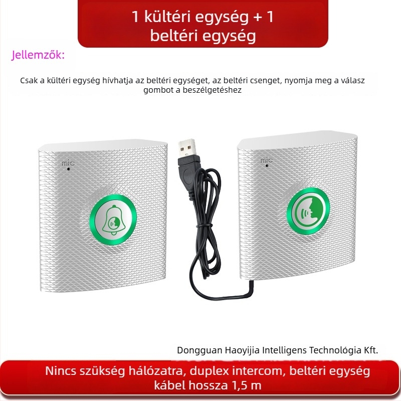 Interkom kapucsengő H9A — Hálózati tápellátás 5V, 8 dallamú csengőhang, akár 200 m hatótávolság, vezeték nélküli hívórendszer épületekhez, otthonra és irodába