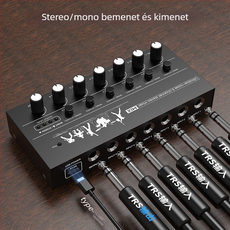 6-csatornás/8-csatornás audió-mixer, kompakt mini mixer hangszereszközökhöz, tokozás alumíniumötvözet és ABS anyagból
